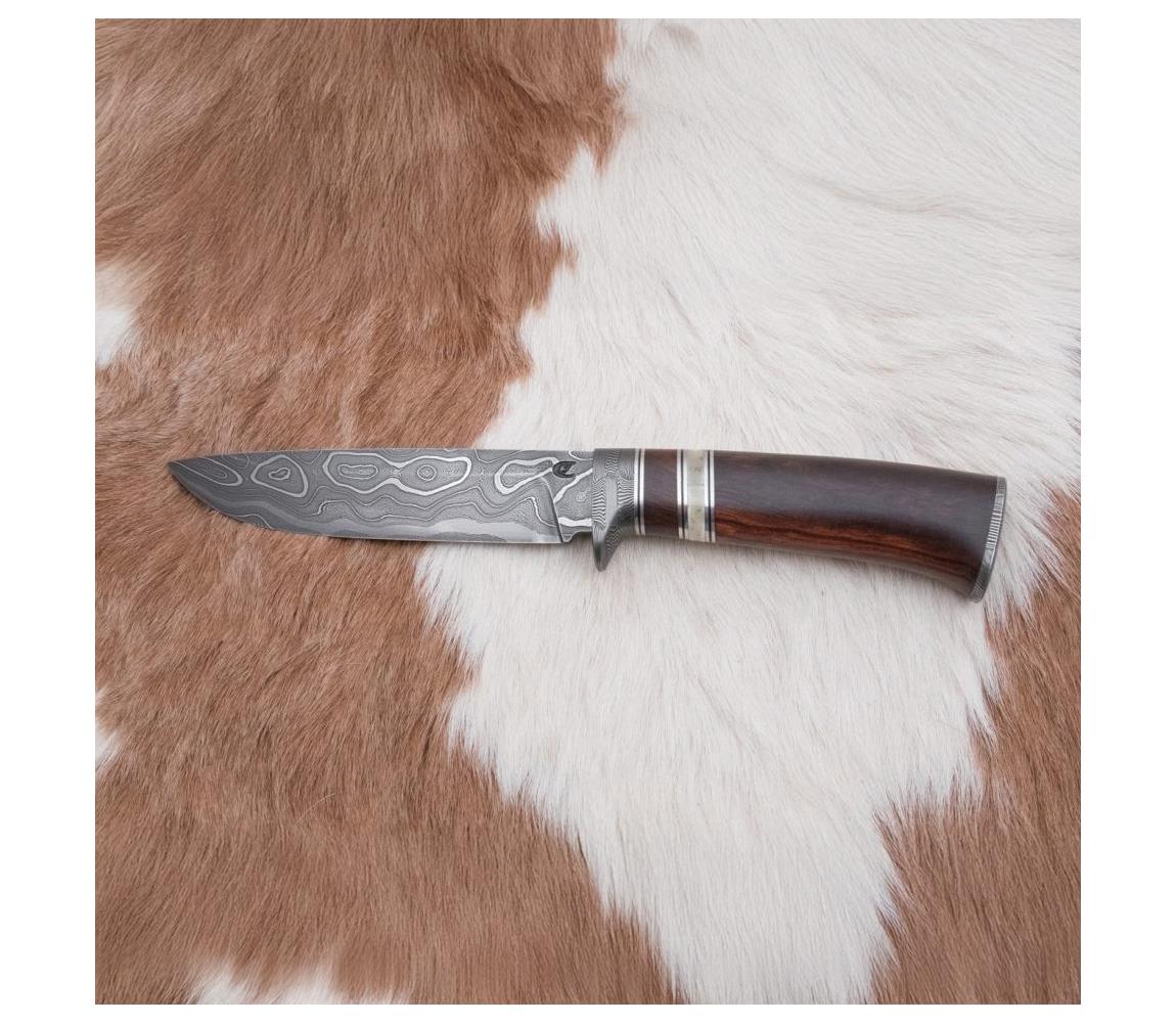 Damasceński nóż myśliwski 13,8 cm ironwood/kość bawola