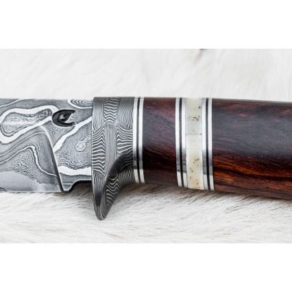 Damasceński nóż myśliwski 13,8 cm ironwood/kość bawola