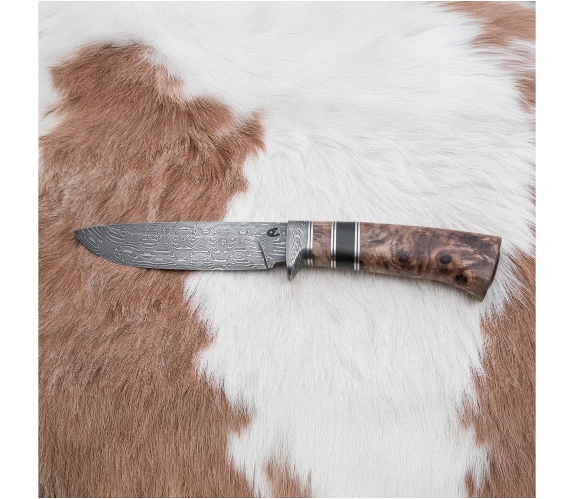Damasceński nóż myśliwski 13 cm topola/heban