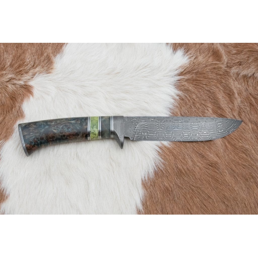 Damasceński nóż myśliwski 14,5 cm olcha/serpentynit