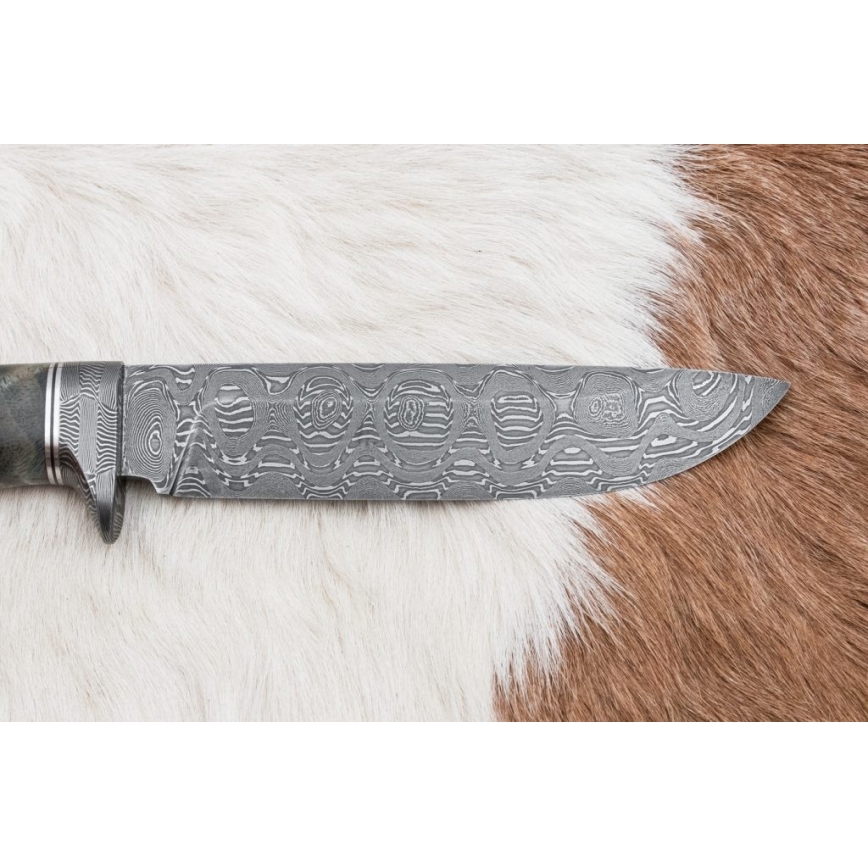 Damasceński nóż myśliwski 14,5 cm olcha/serpentynit