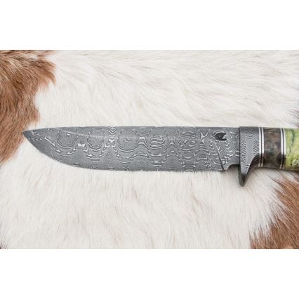 Damasceński nóż myśliwski 14,5 cm olcha/serpentynit