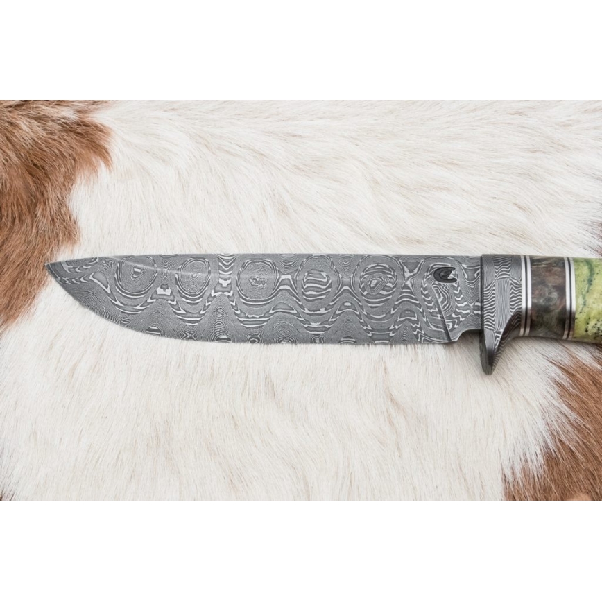 Damasceński nóż myśliwski 14,5 cm olcha/serpentynit