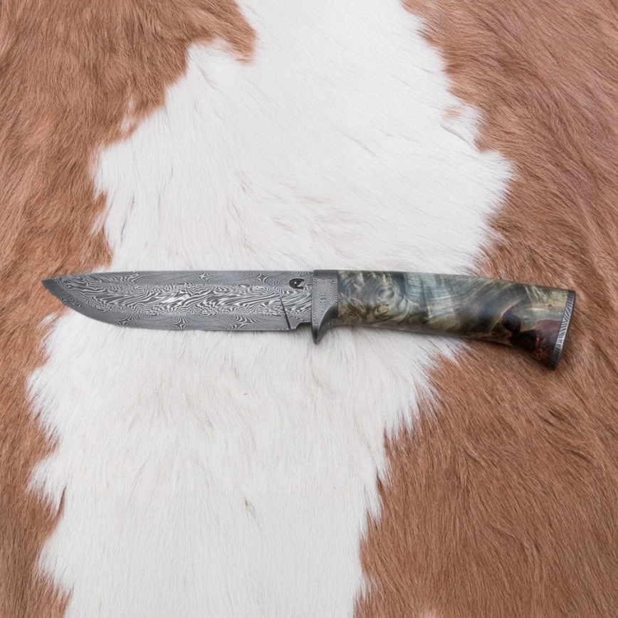 Damasceński nóż myśliwski 14 cm kasztanowiec