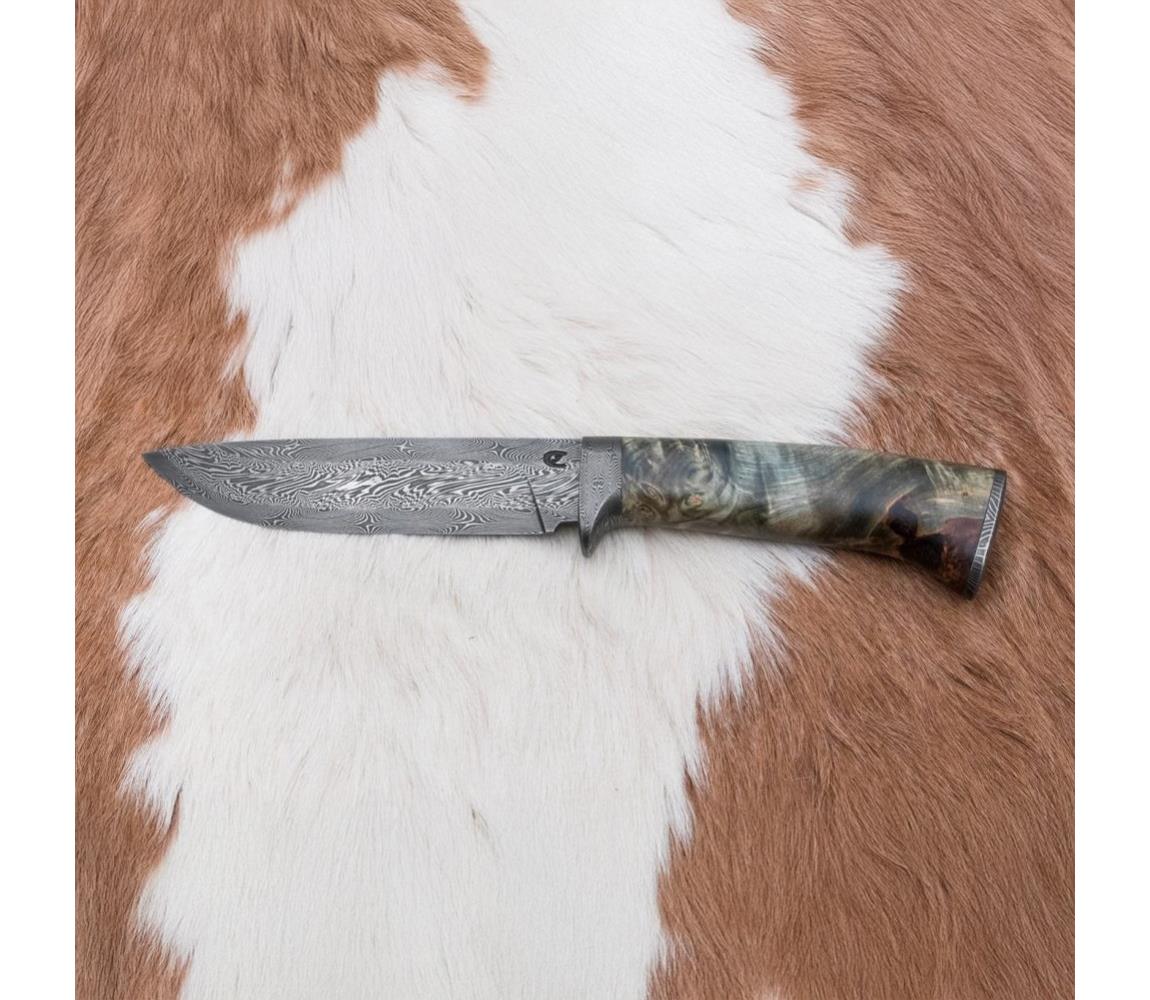 Damasceński nóż myśliwski 14 cm kasztanowiec