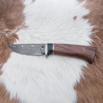 Damasceński nóż myśliwski 9,7 cm orzech/klon