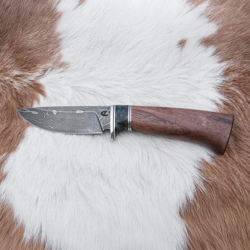 Damasceński nóż myśliwski 9,7 cm orzech/klon