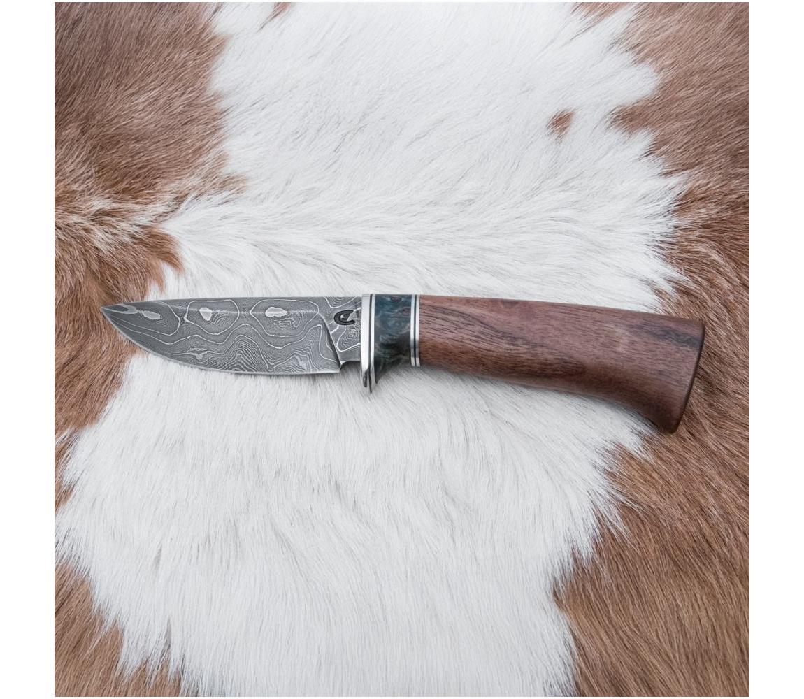 Damasceński nóż myśliwski 9,7 cm orzech/klon