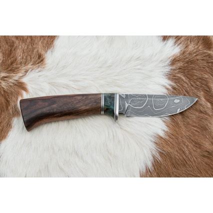 Damasceński nóż myśliwski 9,7 cm orzech/klon