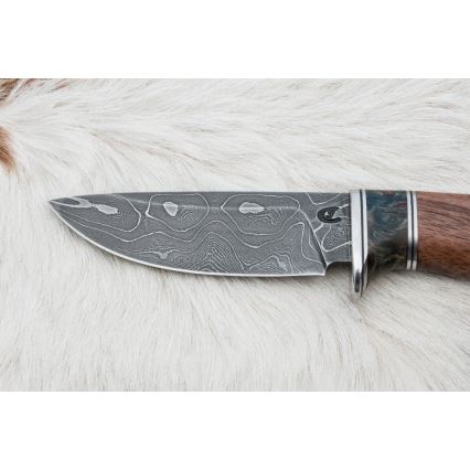 Damasceński nóż myśliwski 9,7 cm orzech/klon