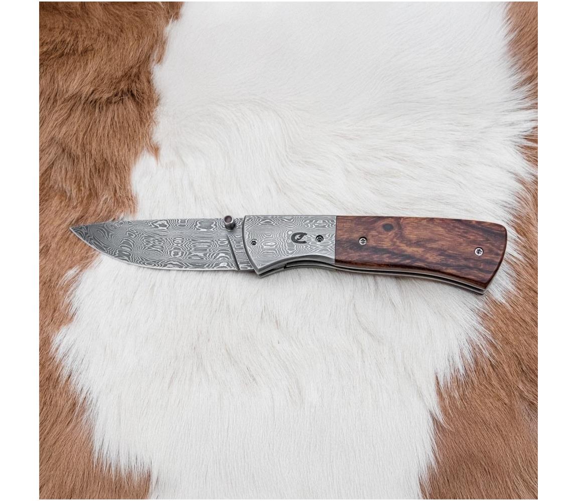 Damasceński nóż składany 8 cm ironwood