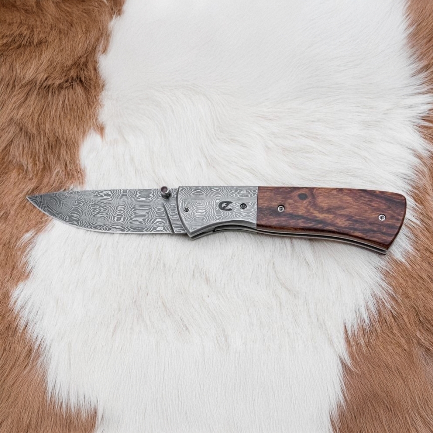 Damasceński nóż składany 8 cm ironwood