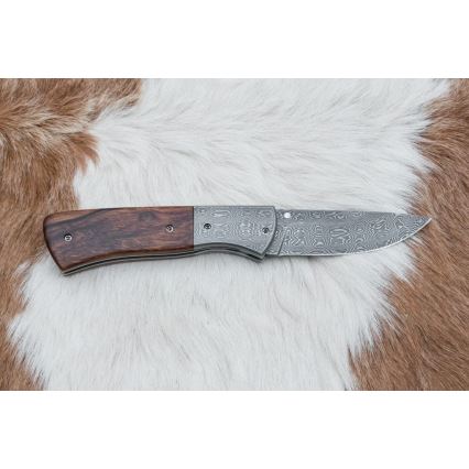 Damasceński nóż składany 8 cm ironwood
