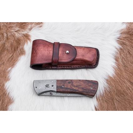 Damasceński nóż składany 8 cm ironwood