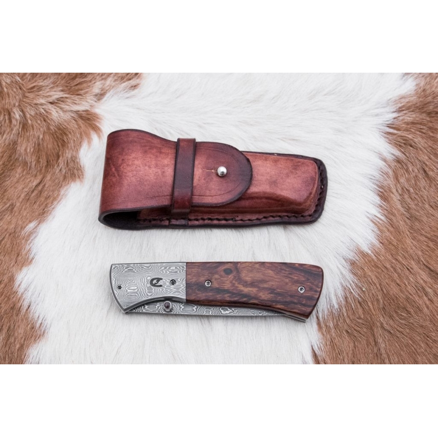 Damasceński nóż składany 8 cm ironwood