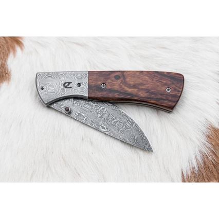 Damasceński nóż składany 8 cm ironwood