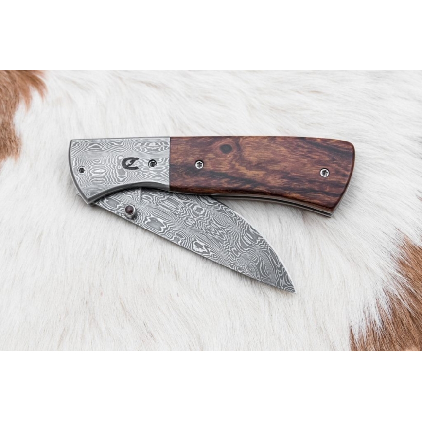 Damasceński nóż składany 8 cm ironwood