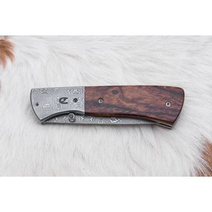 Damasceński nóż składany 8 cm ironwood
