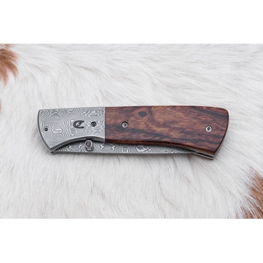 Damasceński nóż składany 8 cm ironwood