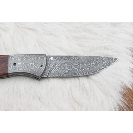 Damasceński nóż składany 8 cm ironwood