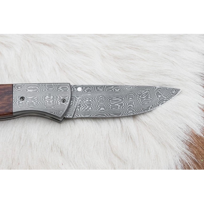 Damasceński nóż składany 8 cm ironwood