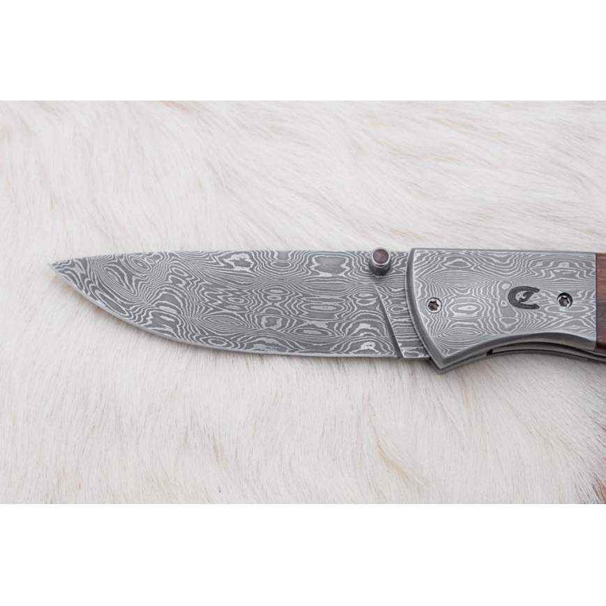 Damasceński nóż składany 8 cm ironwood