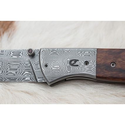 Damasceński nóż składany 8 cm ironwood