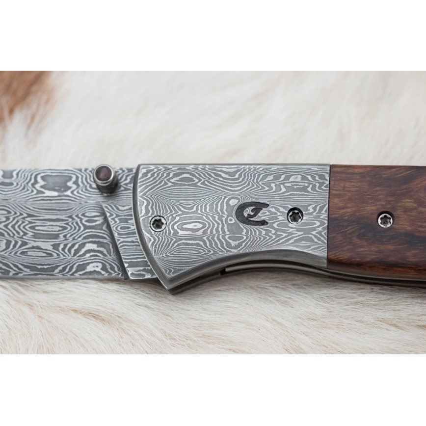 Damasceński nóż składany 8 cm ironwood