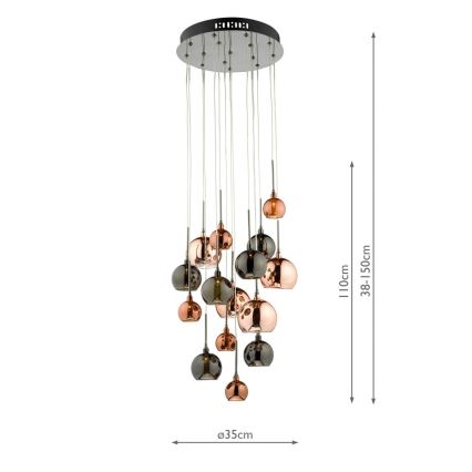 Där Lighting AUR1564 - Żyrandol na linkach AURELIA 15xG4/10W/230V czarny/miedziany