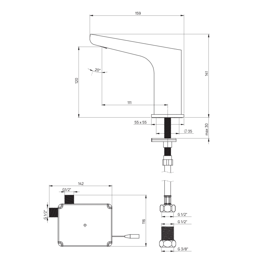 Deante BQH_028R - Bezdotykowa bateria umywalkowa HIACYNT 4xAA chrom błyszcząca