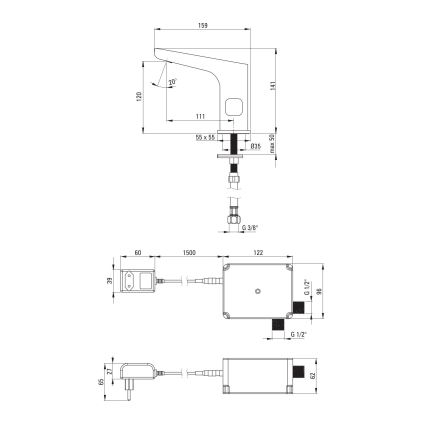 Deante BQH_029V - Bezdotykowa bateria umywalkowa z regulacją temperatury HIACYNT 230/6V chrom błyszcząca