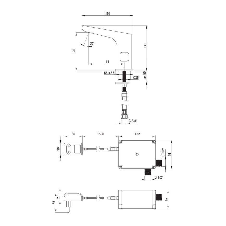 Deante BQH_029V - Bezdotykowa bateria umywalkowa z regulacją temperatury HIACYNT 230/6V chrom błyszcząca
