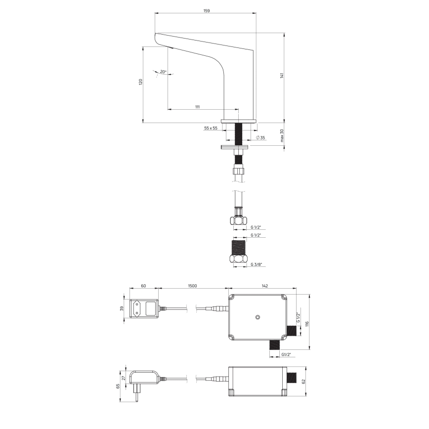 Deante BQH_N28V - Bezdotykowa bateria umywalkowa HIACYNT 230/6V czarna