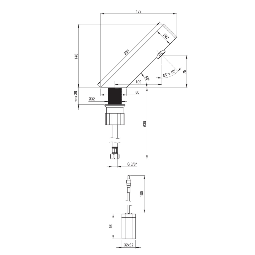 Deante BQR_P28R - Bezdotykowa bateria umywalkowa SENSE 4xAA polerowana stal