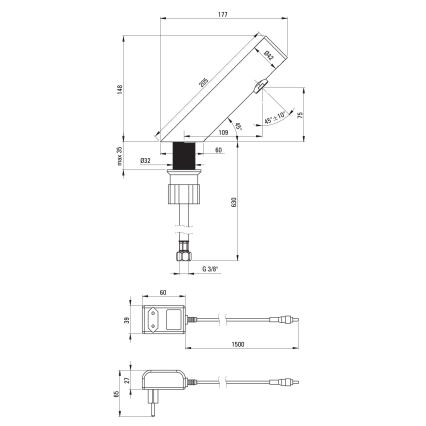 Deante BQR_P28V - Bezdotykowa bateria umywalkowa SENSE 230/6V polerowana stal