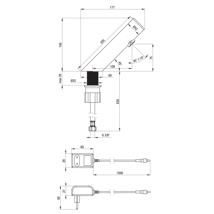 Deante BQR_P28V - Bezdotykowa bateria umywalkowa SENSE 230/6V polerowana stal