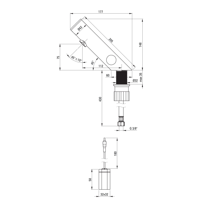 Deante BQR_P29R - Bezdotykowa bateria umywalkowa z regulacją temperatury SENSE 4xAA polerowana stal