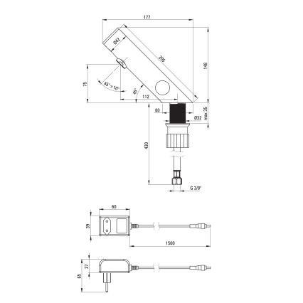 Deante BQR_P29V - Bezdotykowa bateria umywalkowa z regulacją temperatury SENSE 230/6V polerowana stal