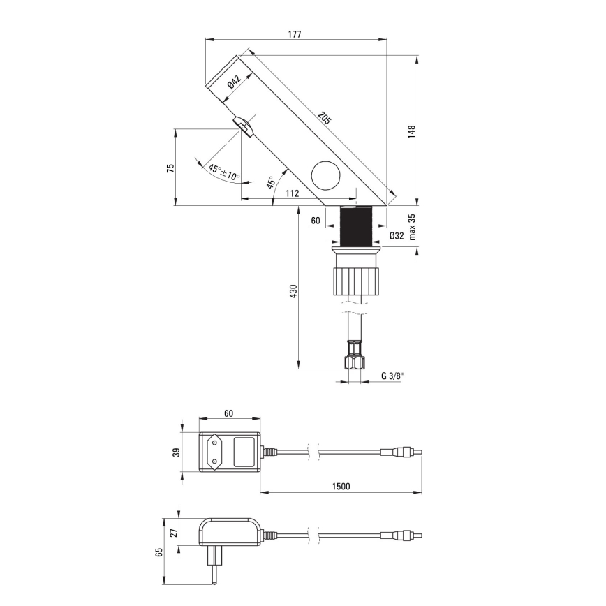Deante BQR_P29V - Bezdotykowa bateria umywalkowa z regulacją temperatury SENSE 230/6V polerowana stal