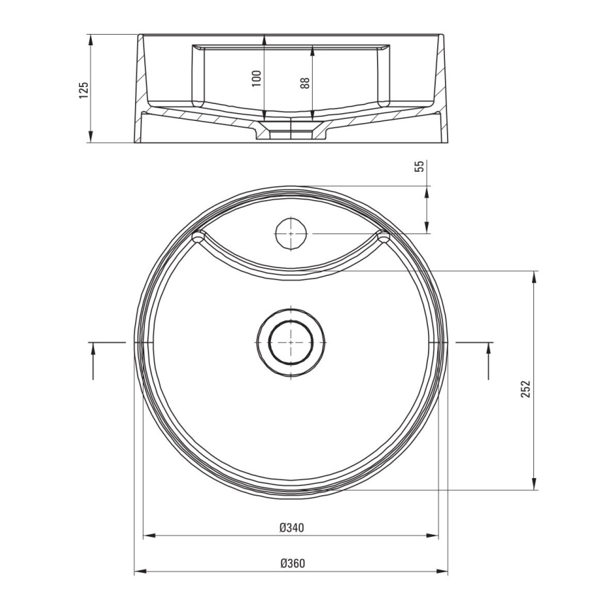 Deante CQS_SU4B - Umywalka nablatowa z otworem na baterię SILIA Ø 36 cm granit/szary metaliczny