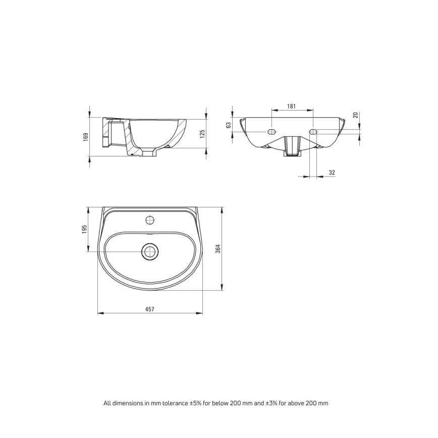 Deante - Umywalka wisząca JASMIN 45,7x36,4 + bateria umywalkowa LEMON