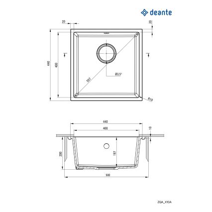 Deante ZQA_N10A - Zlew kuchenny CORDA 44x44 cm granit/czarny
