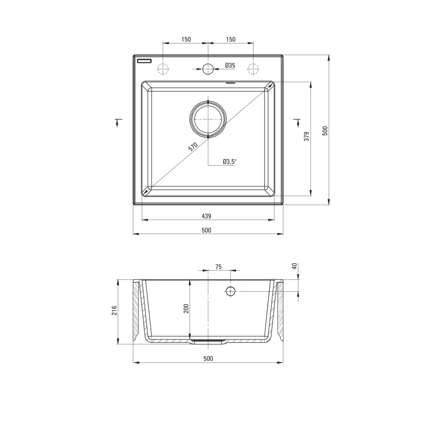 Deante ZQJNN103 - Zlew kuchenny EVORA 50x50 cm + Bateria zlewozmywakowa z elastycznym uchwytem granit/czarny