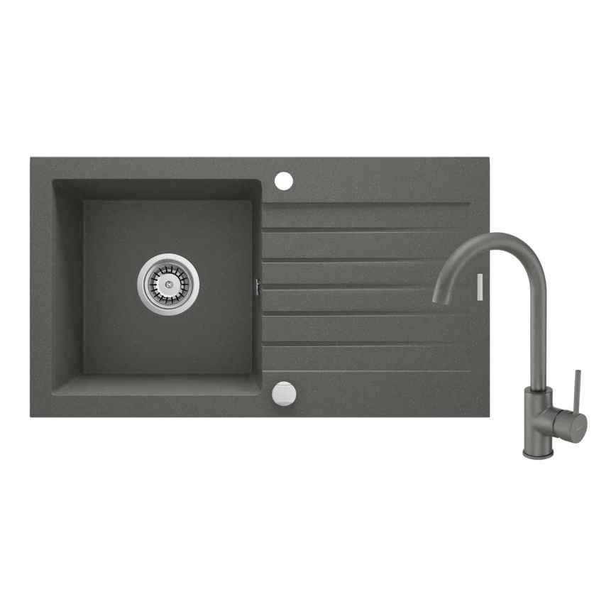 Deante ZQZVT113 - Zlew kuchenny ZORBA 76x44 cm + Bateria zlewozmywakowa granit/metaliczny antracyt