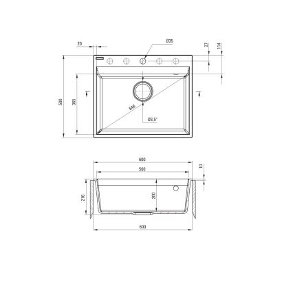 Deante ZRC_S10A - Zlew kuchenny CORIO 50x60 cm granit/metaliczny szary