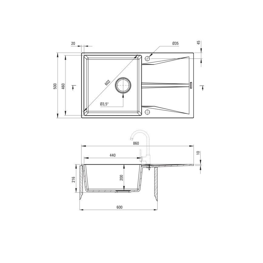 Deante ZRC_S11A - Zlew kuchenny CORIO 50x86 cm granit/metaliczny szary