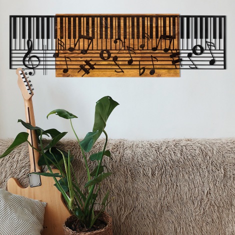 Dekoracja ścienna 100x30 cm pianino drewno/metal