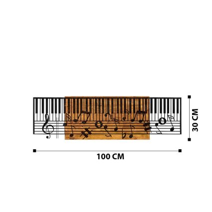 Dekoracja ścienna 100x30 cm pianino drewno/metal