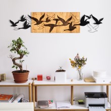 Dekoracja ścienna 111x25 cm ptaki drewno/metal
