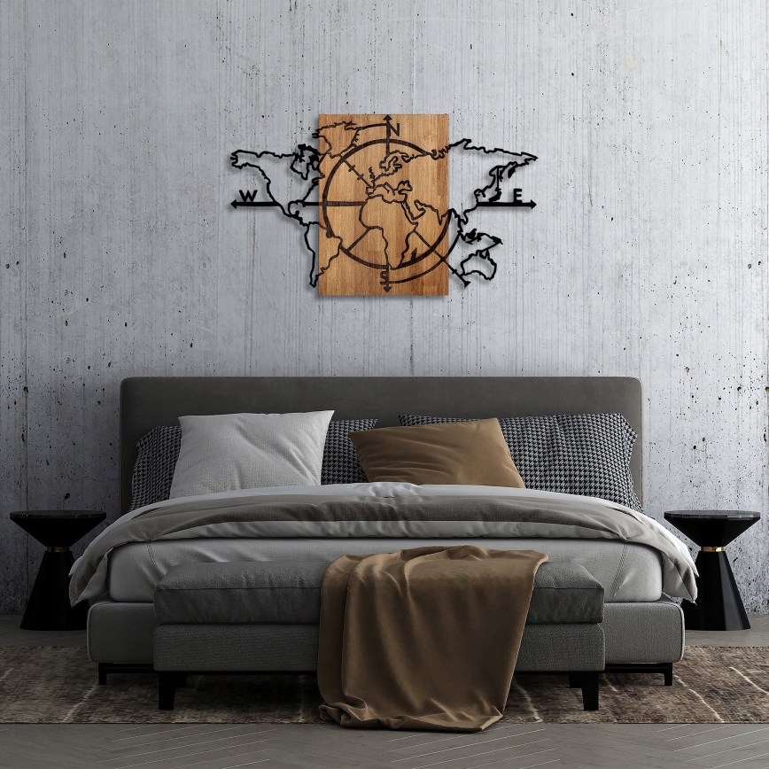 Dekoracja ścienna 119x70 cm mapa drewno/metal